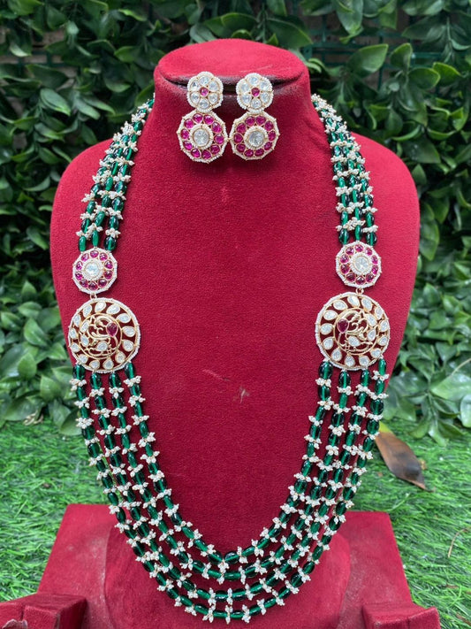 ROYAL EMERALD MULTI-LAYER KUNDAN JEWELLERY SET