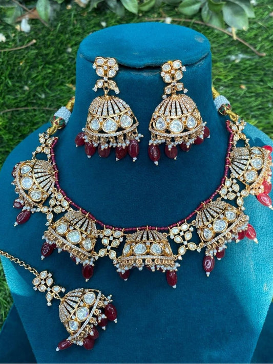 SURYA MAROON KUNDAN JEWELLERY SET