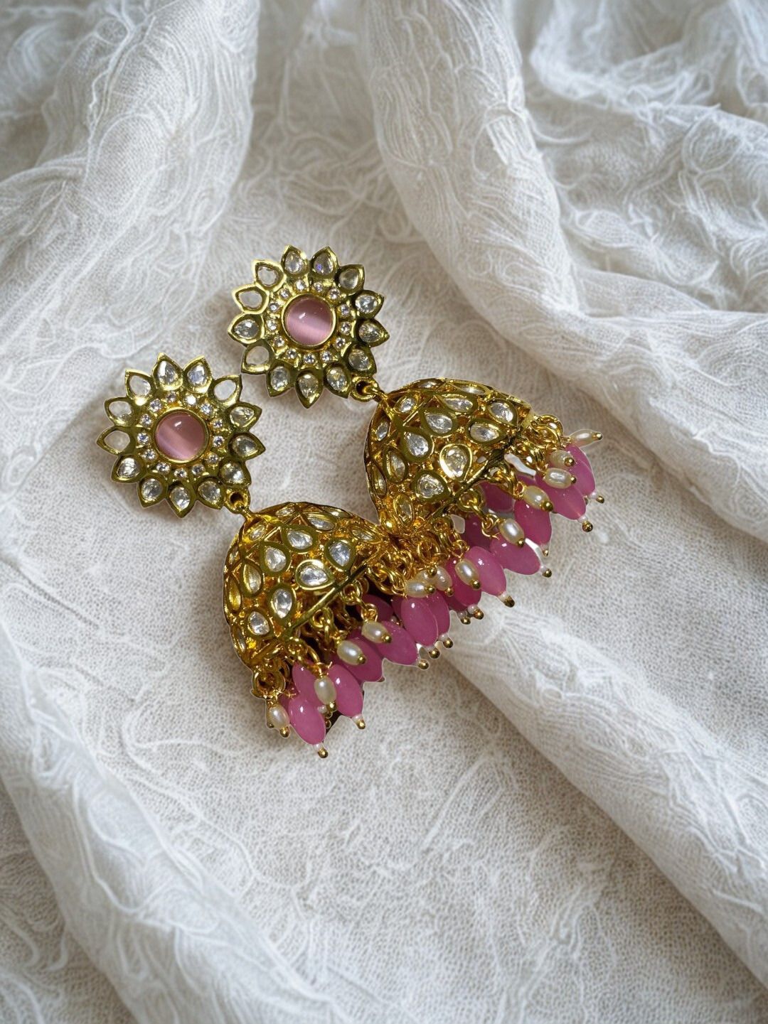PINK KUNDAN JHUMKI