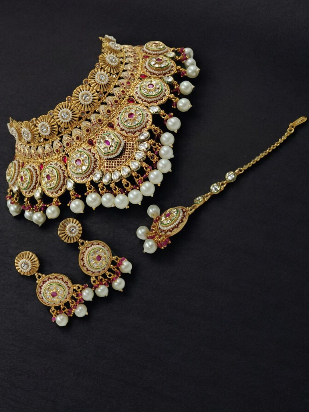 MEENAKARI RAJWADI GOLD PLATED JEWELLERY SET