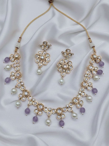CHANDRIKA PURPLE KUNDAN PEARL NECKLACE SET