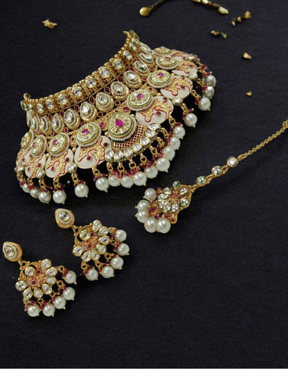CHANDNI RAJWADI PEARL KUNDAN JEWELLERY SET