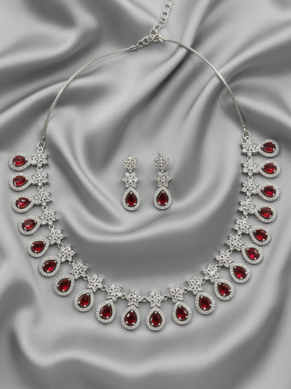 KASHVI RUBY DROP AMERICAN DIAMOND NECKLACE SET