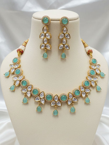 MAYURA MINT GREEN KUNDAN DROP NECKLACE SET