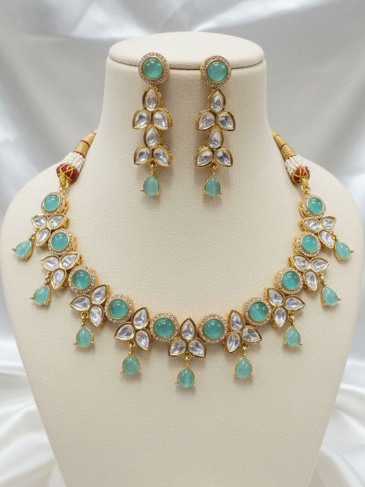 MAYURA MINT GREEN KUNDAN DROP NECKLACE SET