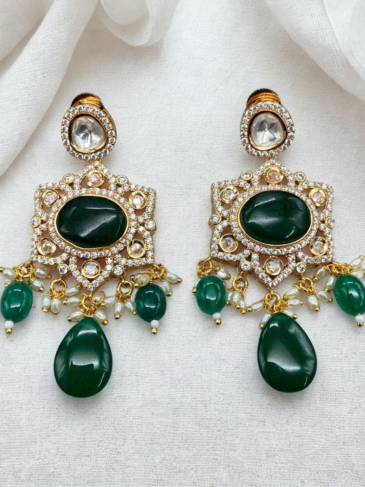 RIA KUNDAN EARRINGS WITH PEARL EDGING