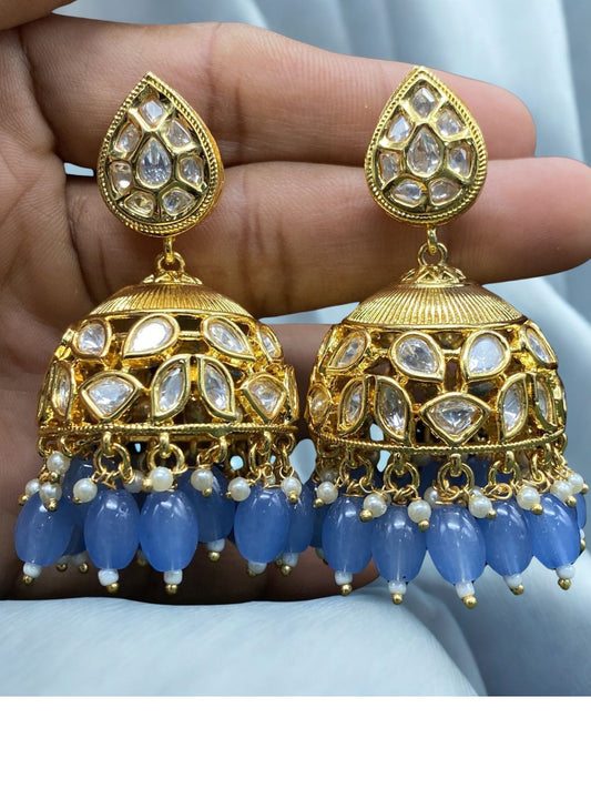 AVANI BLUE FINISH KUNDAN JHUMKAS