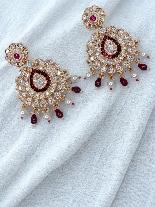 TRISHNA RUBY KUNDAN DANGLE EARRINGS