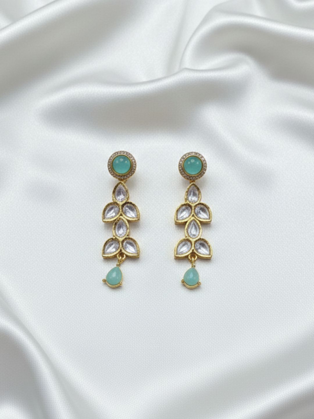 MAYURA MINT GREEN KUNDAN DROP NECKLACE SET