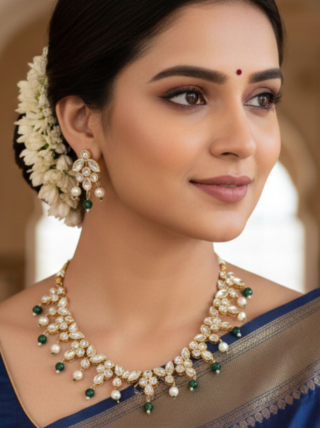 AARNA EMERALD PEARL KUNDAN NECKLACE SET