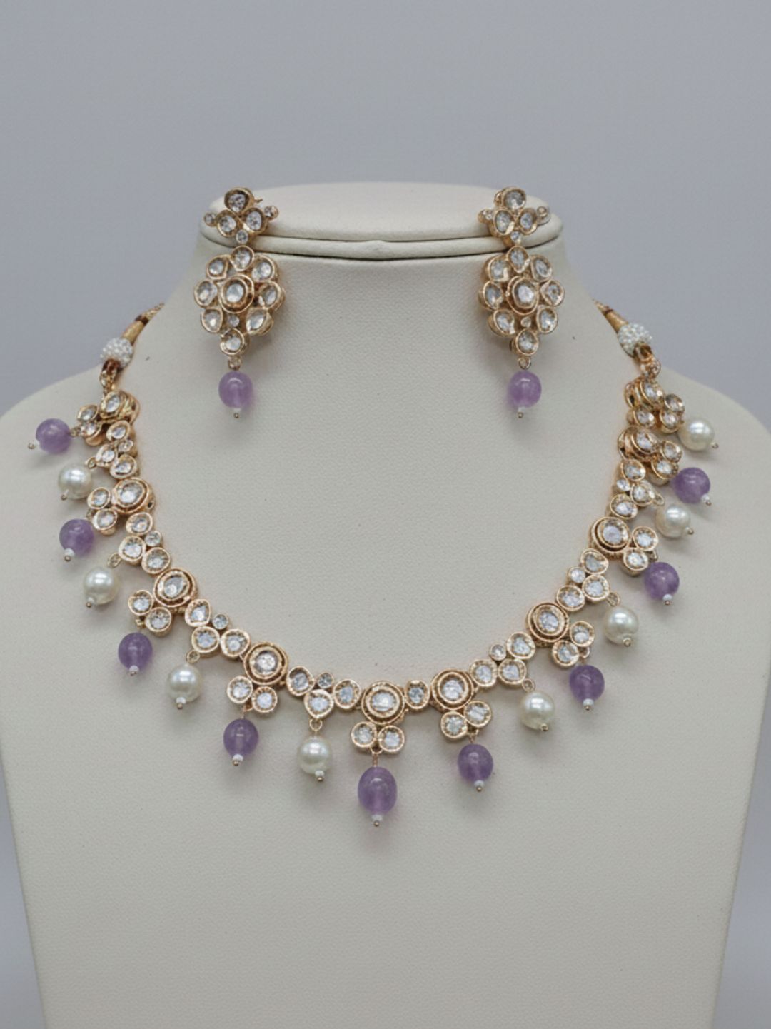 CHANDRIKA PURPLE KUNDAN PEARL NECKLACE SET