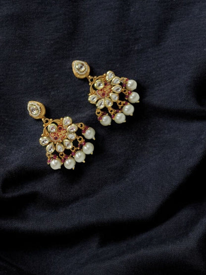 CHANDNI RAJWADI PEARL KUNDAN JEWELLERY SET