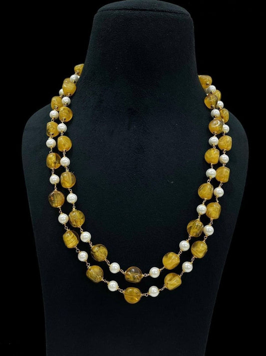 YELLOW BEADED PEARL NECKLACE
