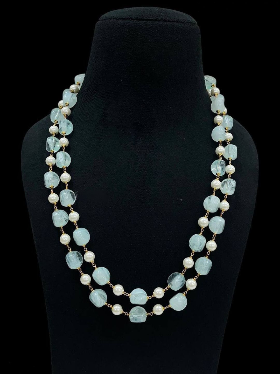 SEA BLUE BEADED PEARL NECKLACE