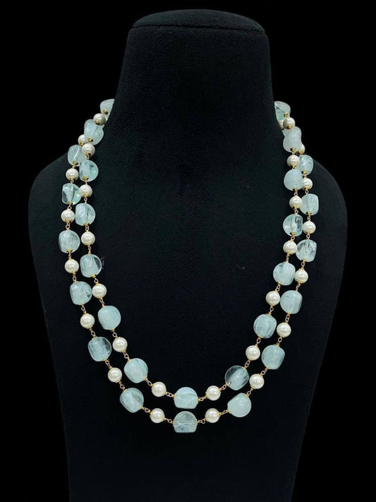 SEA BLUE BEADED PEARL NECKLACE