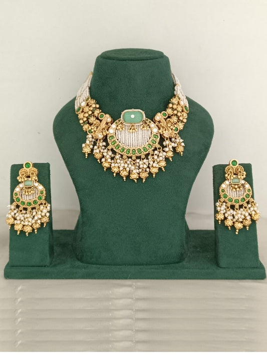ANAYA MINT RAJWADI CHOKER JEWELLERY SET