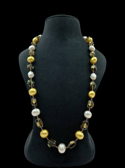 ELEGANT GOLDEN & WHITE PEARL LONG NECKLACE