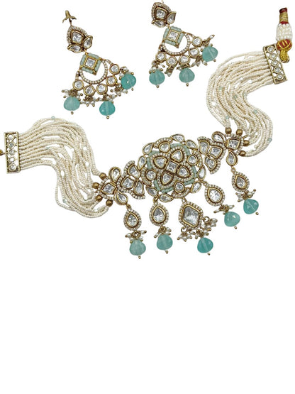 ANIRA SEA BLUE KUNDAN JEWELLERY SET