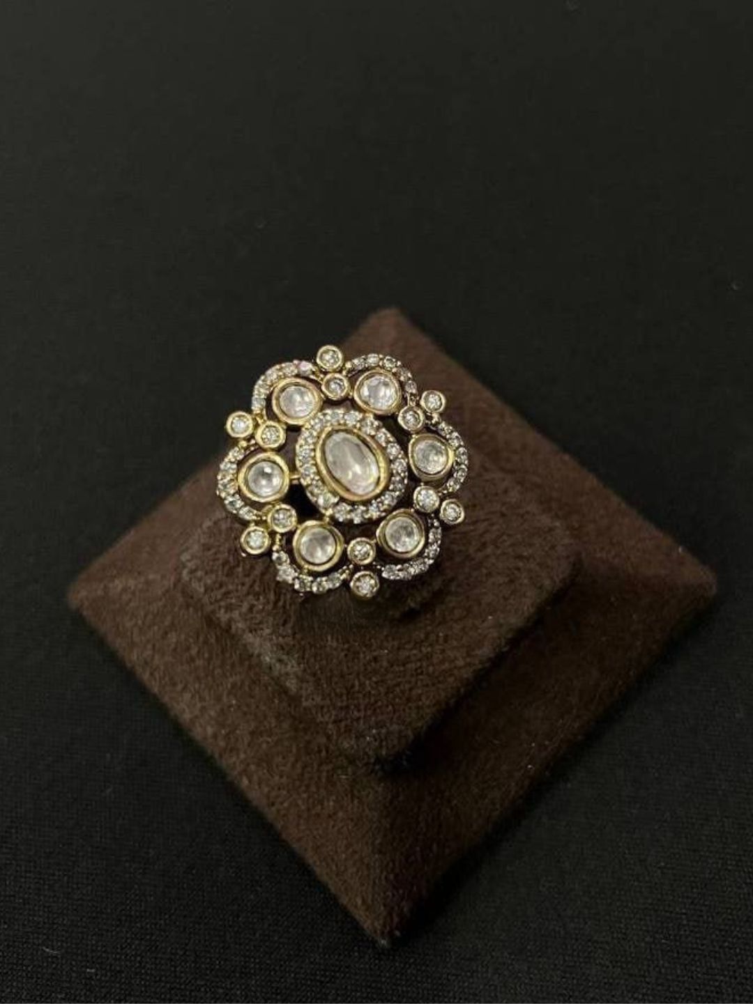 FLORAL KUNDAN ADJUSTABLE RING