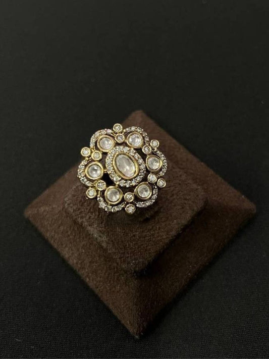 FLORAL KUNDAN ADJUSTABLE RING