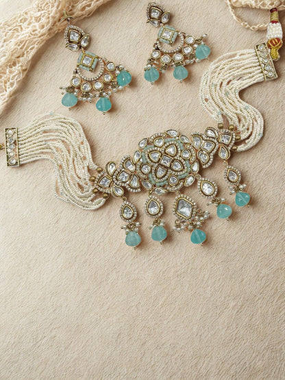 ANIRA SEA BLUE KUNDAN JEWELLERY SET