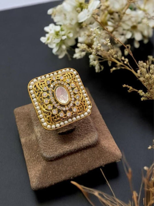 TWINKLING KUNDAN ADJUSTABLE RING