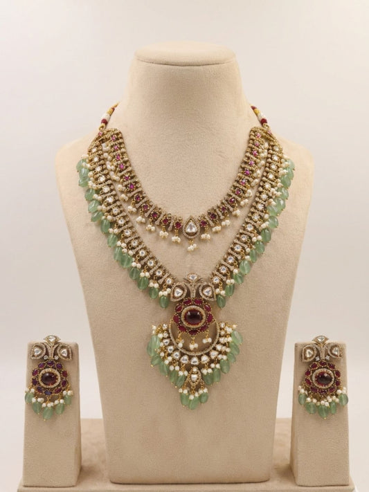 VAIDEHI RUBY MINT VICTORIAN NECKLACE SET