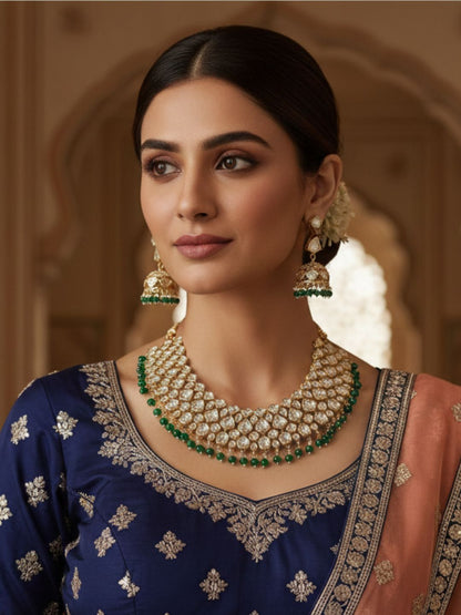 VEERA EMERALD DROP KUNDAN NECKLACE SET