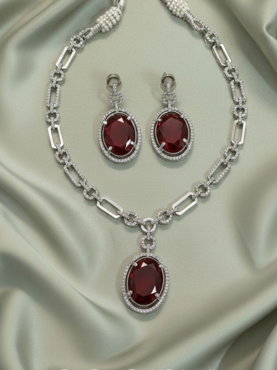 ELARA RUBY OVAL AMERICAN DIAMOND NECKLACE SET