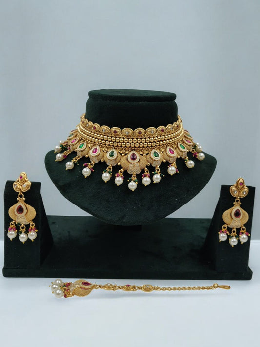 Gold Plated Rajwadi Jewellery Set