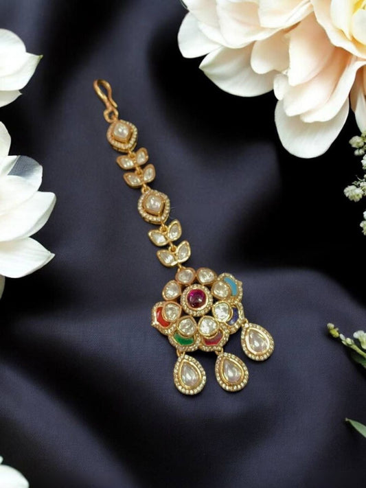 NAVRATNA MOISSANITE POLKI MAANG TIKKA