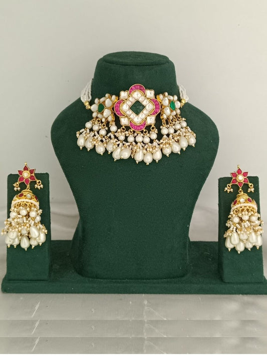 KAVYA KUNDAN PEARL JADAU CHOKER SET