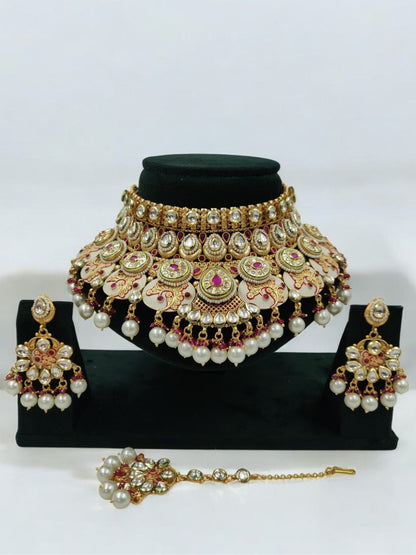 CHANDNI RAJWADI PEARL KUNDAN JEWELLERY SET