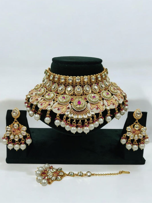 CHANDNI RAJWADI PEARL KUNDAN JEWELLERY SET