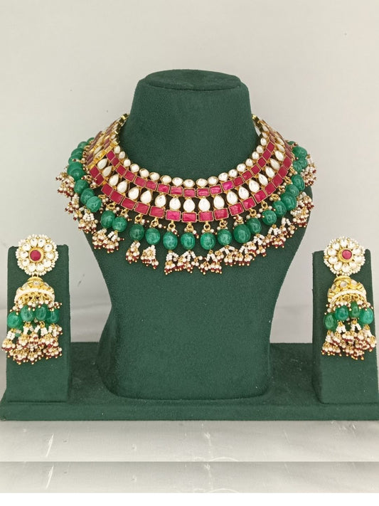 PRAVYA EMERALD RUBY KUNDAN JEWELLERY SET