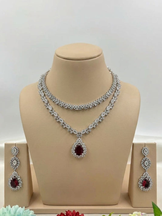 RIZYA AMERICAN DIAMOND LAYERED NECKLACE SET
