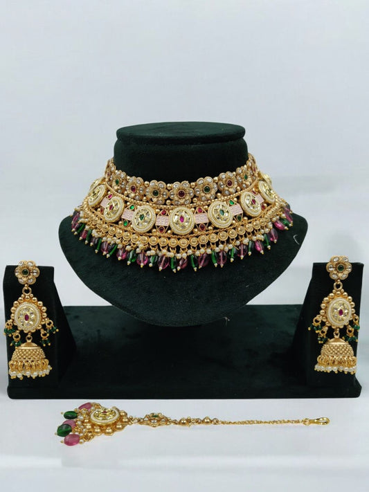 MAHARANI GOLD PLATED RAJWADI JEWELLERY SET