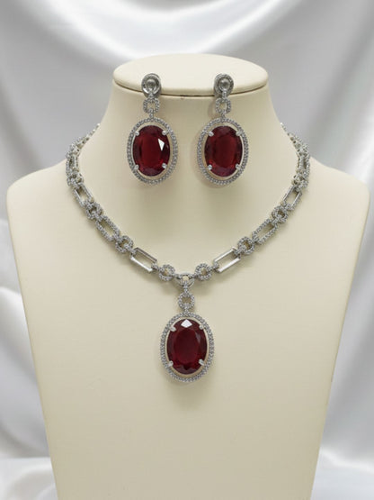 ELARA RUBY OVAL AMERICAN DIAMOND NECKLACE SET