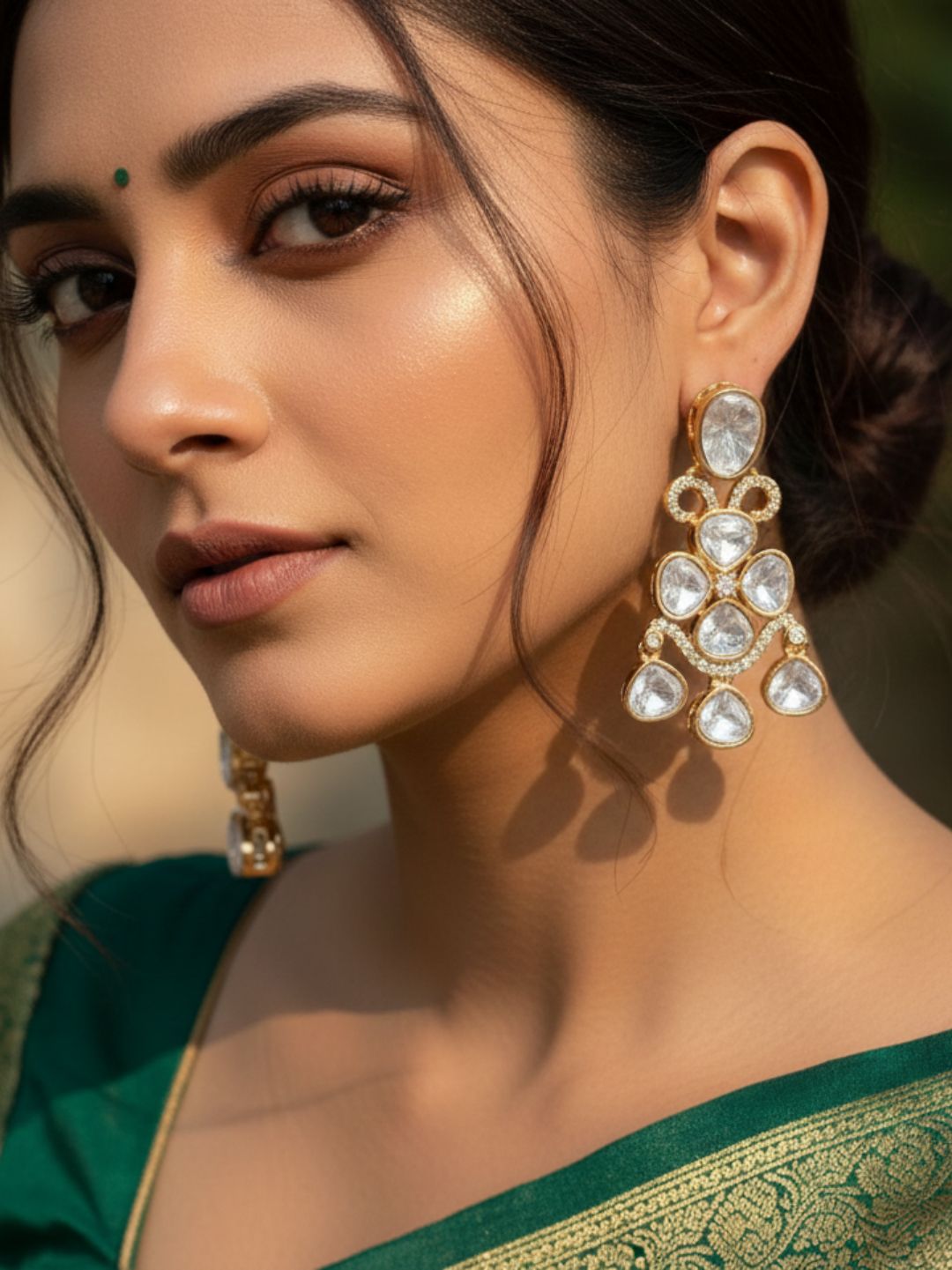 AALIYAH KUNDAN STYLE DROP EARRINGS