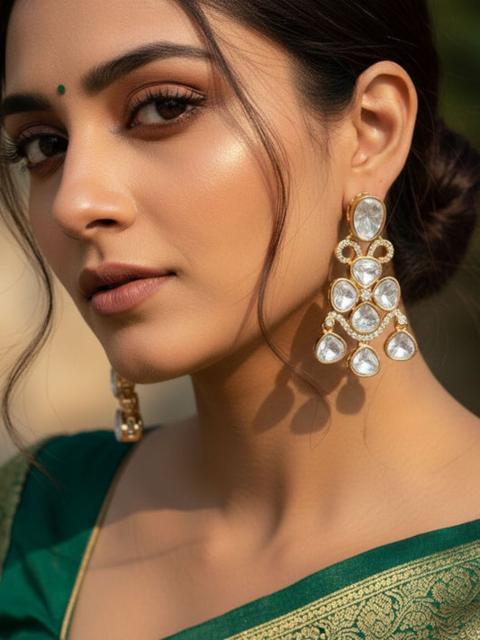 AALIYAH KUNDAN STYLE DROP EARRINGS
