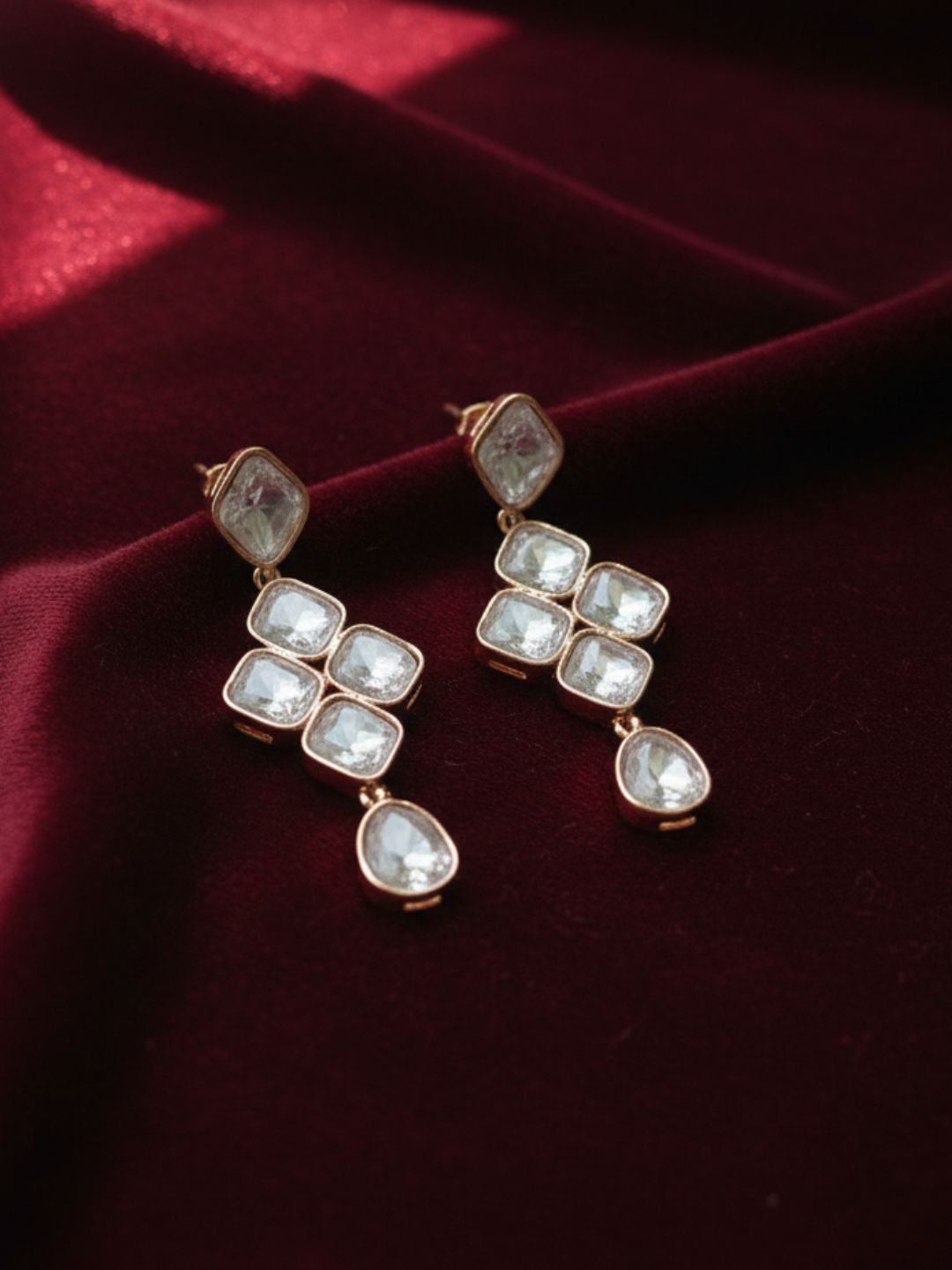 ELINA GEOMETRIC KUNDAN DROP EARRINGS