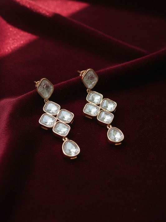 ELINA GEOMETRIC KUNDAN DROP EARRINGS