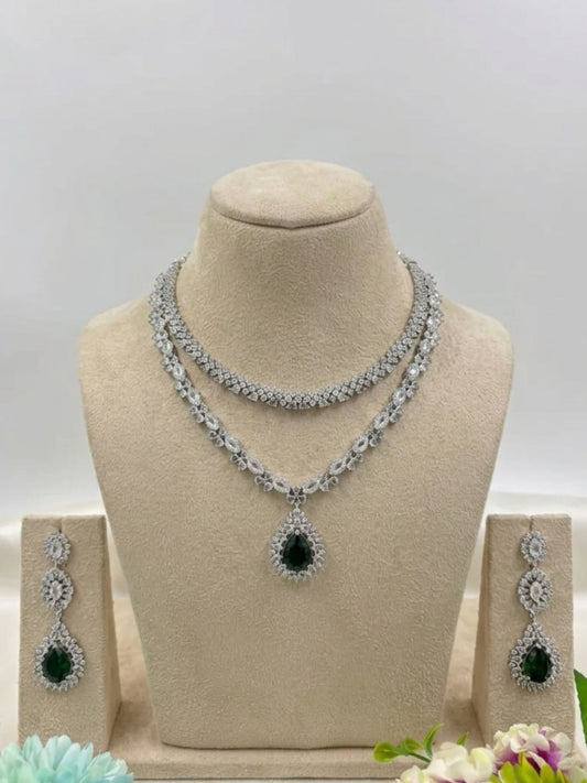 RIZYA AMERICAN DIAMOND LAYERED NECKLACE SET