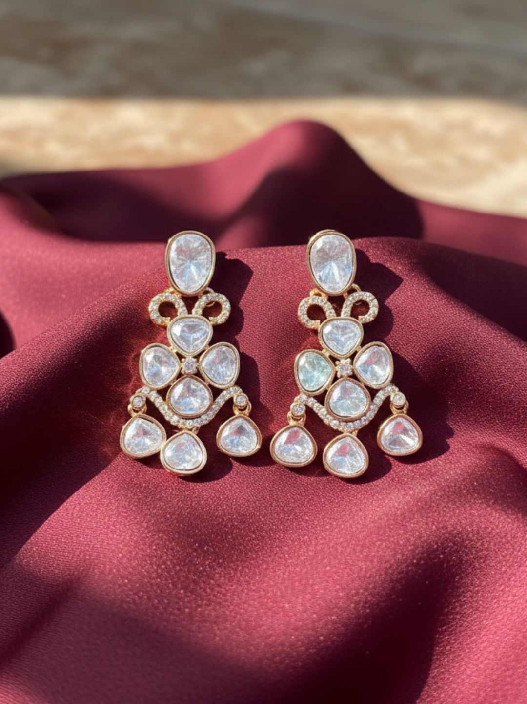 AALIYAH KUNDAN STYLE DROP EARRINGS