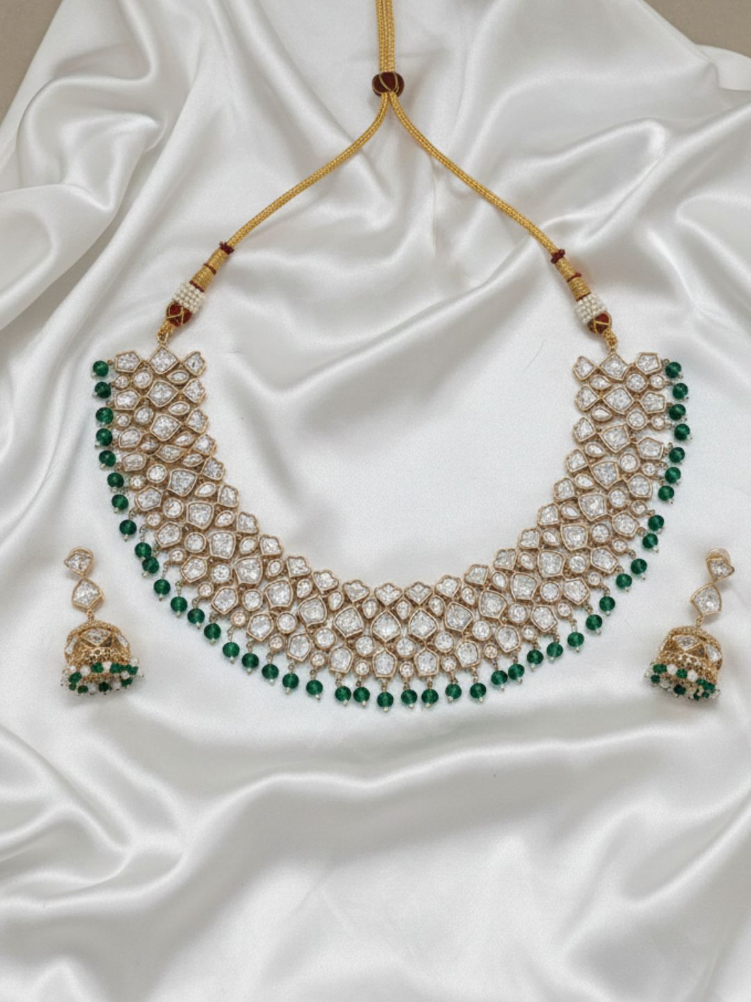 VEERA EMERALD DROP KUNDAN NECKLACE SET