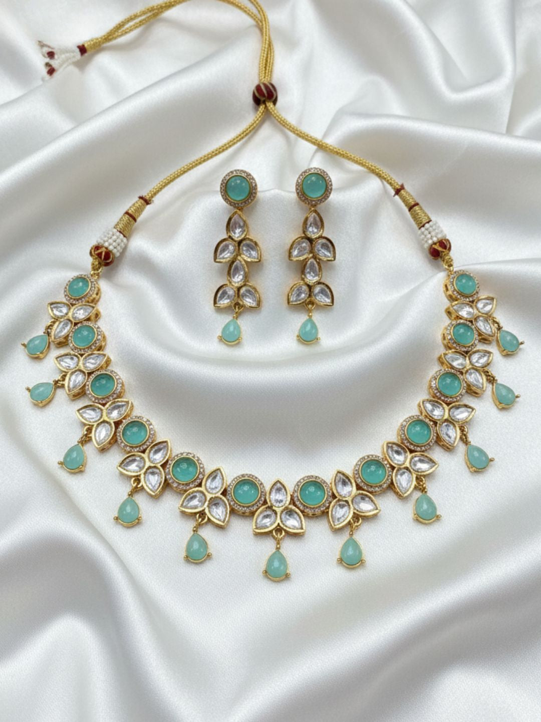 MAYURA MINT GREEN KUNDAN DROP NECKLACE SET