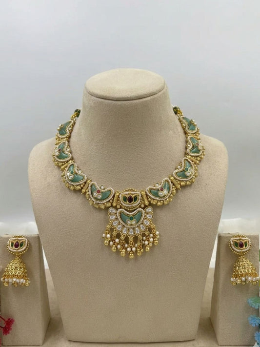 ANVIKA RAJWADI GREEN KUNDAN NECKLACE SET