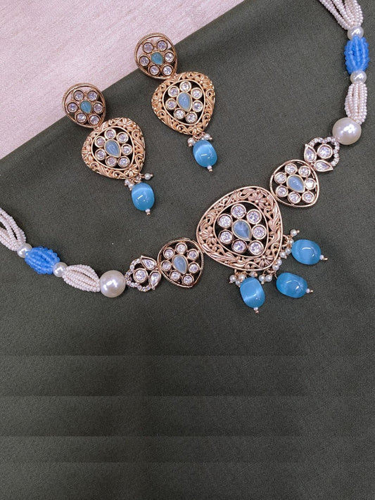 YUKTI BLUE KUNDAN JEWELLERY SET