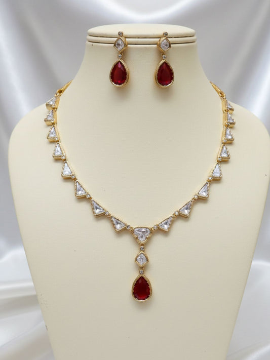 AARADHYA TRIANGLE KUNDAN DROP NECKLACE SET