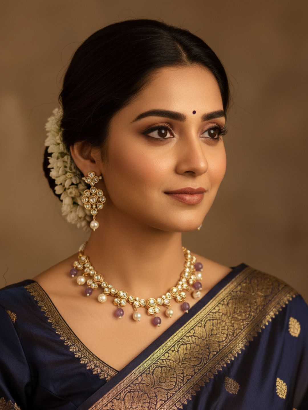 CHANDRIKA PURPLE KUNDAN PEARL NECKLACE SET